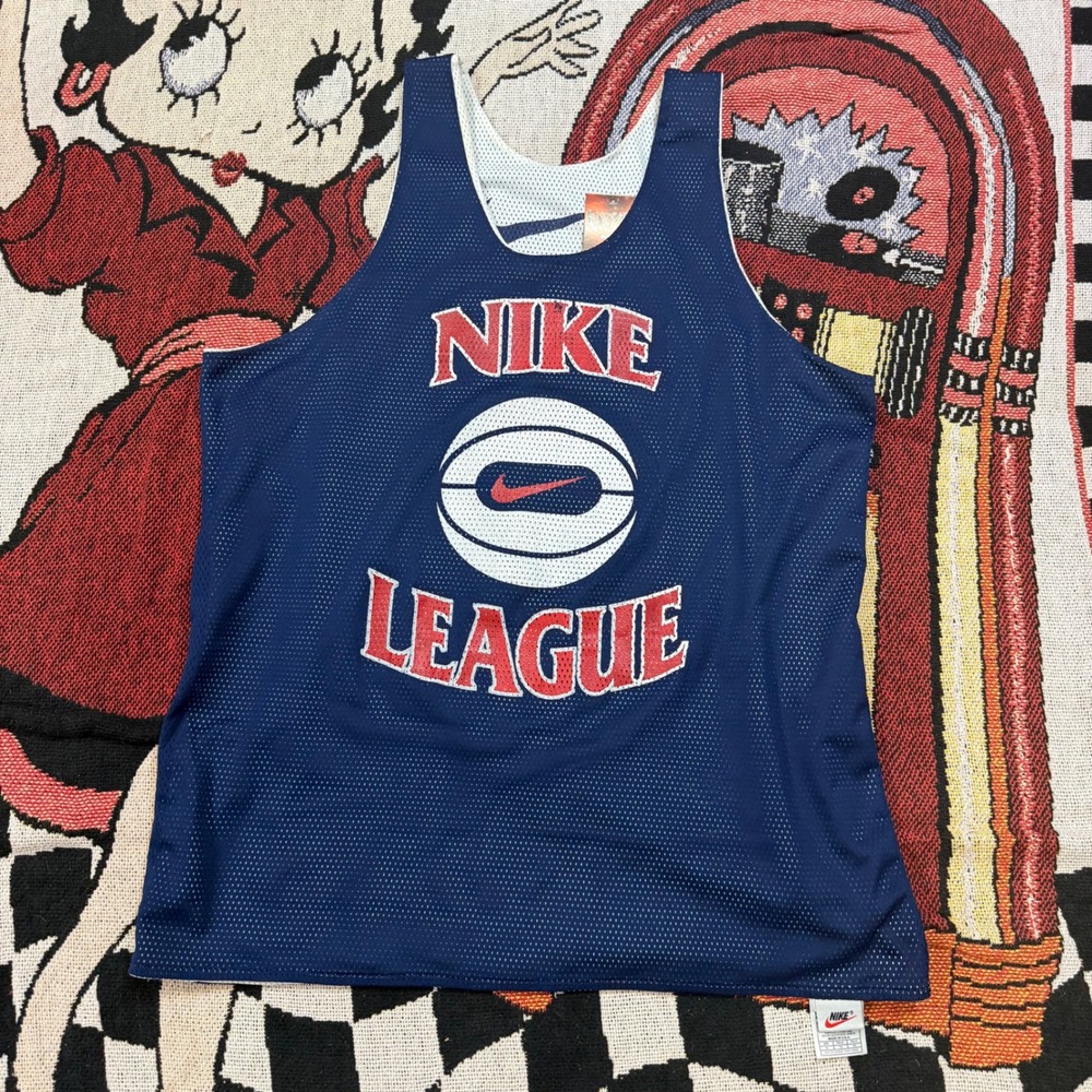 Vintage Nike League Reversible Mesh Basketball Jersey Navy White Mens XL USA